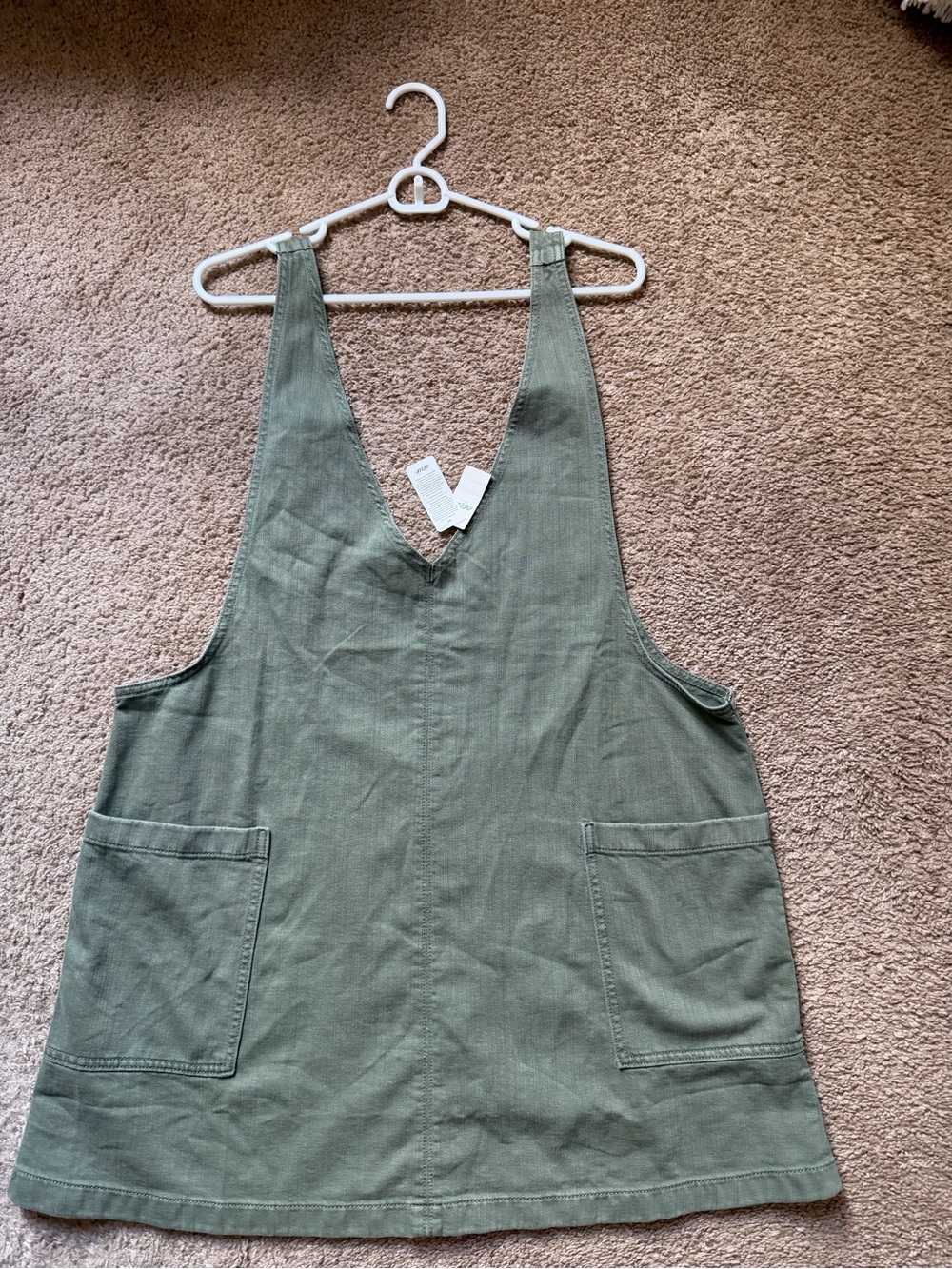 aerie Olive Green Utility Pinafore Dress skirtall